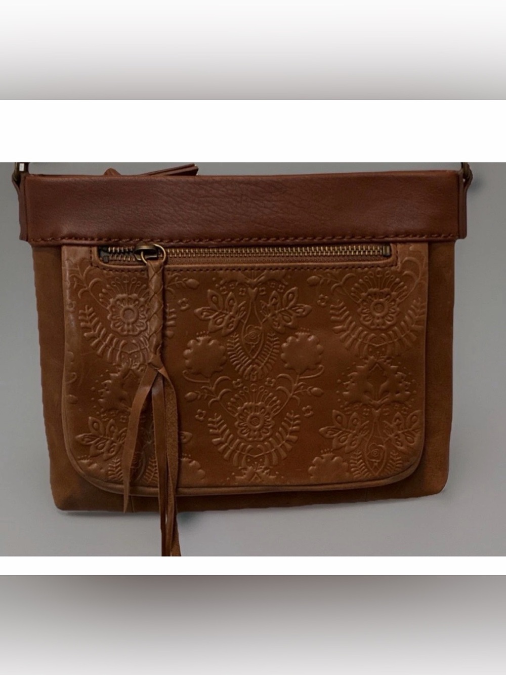 The Sak Embossed Floral Leather Crossbody Bag - Brown